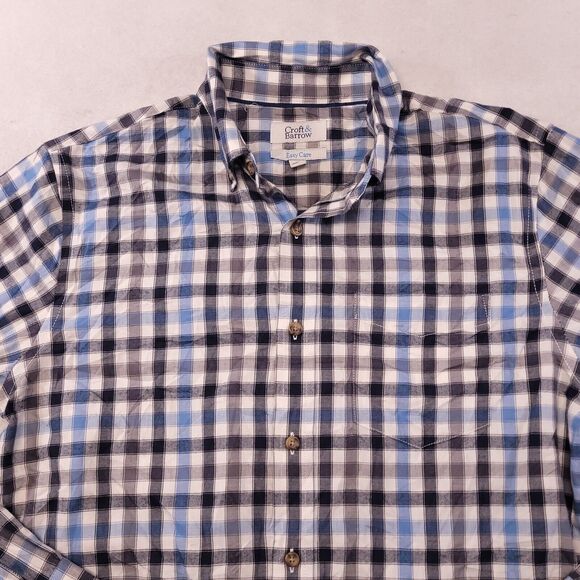 Croft & Barrow Buffalo Check Flannel Button Up Shirt Mens Size S Blue Gray - Picture 1 of 10